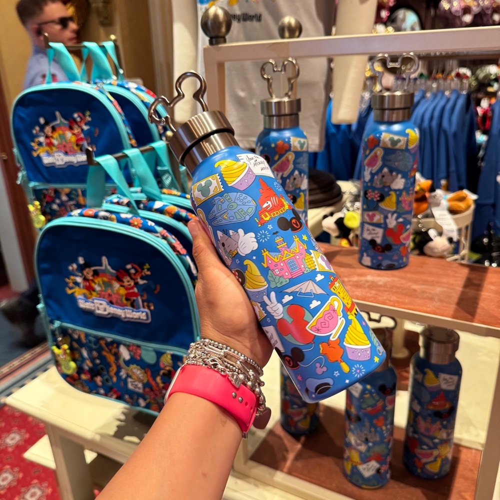 Disney Blue Water Bottle Play in the Park Stainless Steel Water Bottle with Clip